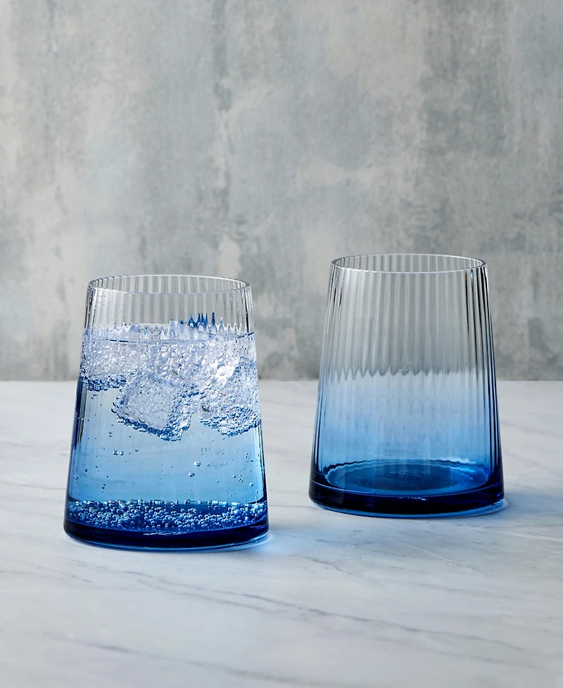 Anton Studio Designs Empire Blue Double Old Fashioned Tumblers, Set of 2