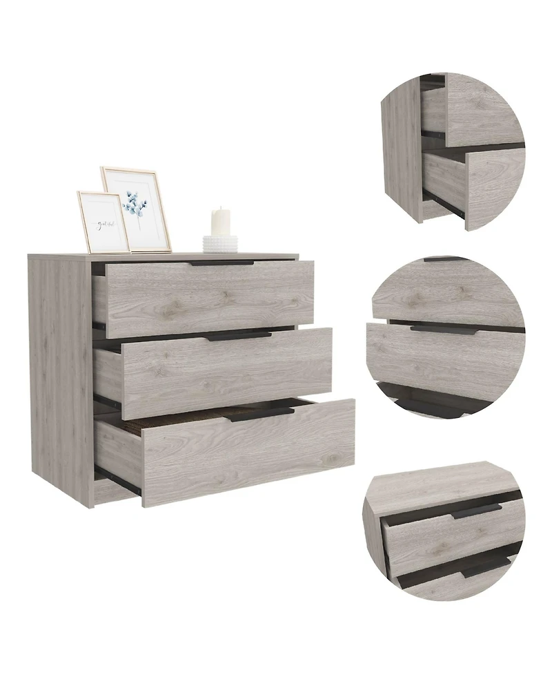Streamdale Kaia 3 Drawers Dresser, Superior Top - Light Gray