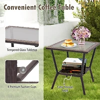 Costway Patio 3PCS Rocking Wicker Bistro Set 2 Rocker Chairs Tempered Glass Side Table