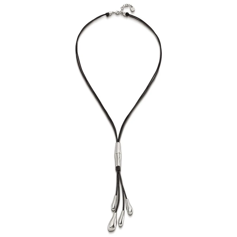 UNOde50 Long Leather Whip and Gold Plated Drop Necklace