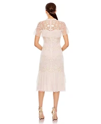 Women's High Neck Mesh Tier Embroidered Dress