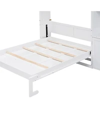 Full Size Murphy Bed with Multiple Storage Shelves and A Cabinet, White