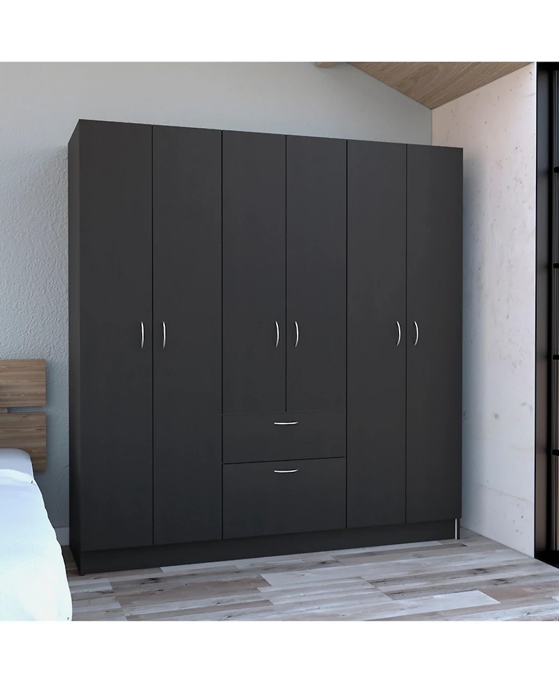 Kibo 6 Doors Armoire, One Drawer, Rod, Seven Interior Shelves, Black / White