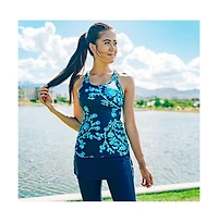 Calypsa Women's Maya Tankini Swim Top With Built-In Bra and High Waisted Mid-Thigh Shorts