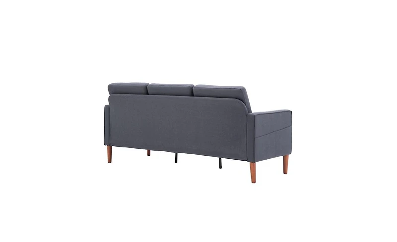 Slickblue Dark Grey Modular Sofa, Linen Upholstery with Solid Wood Frame and Legs, 3-Seater