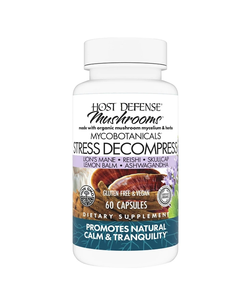 Host Defense MycoBotanicals Stress Decompress Capsules - Mushroom Supplement with Lemon Balm & Ashwagandha Root