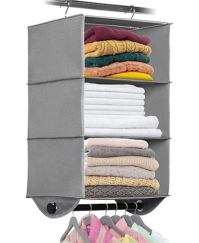 Florida Brands Hanging Closet Organizer with Shelves and Black Metal Rod