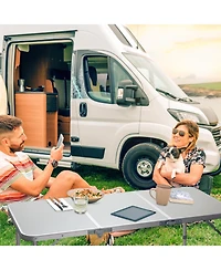 Slickblue 4FT Adjustable Height Camping Folding Table - Portable Picnic Table for Outdoor Adventures