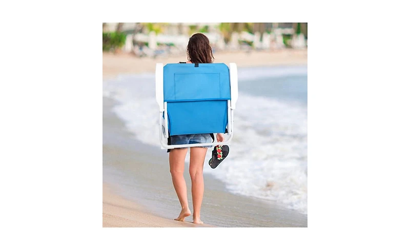 Load-Bearing 100kg Blue Oxford Cloth Beach Chair – Lightweight White Iron Frame Folding Chair