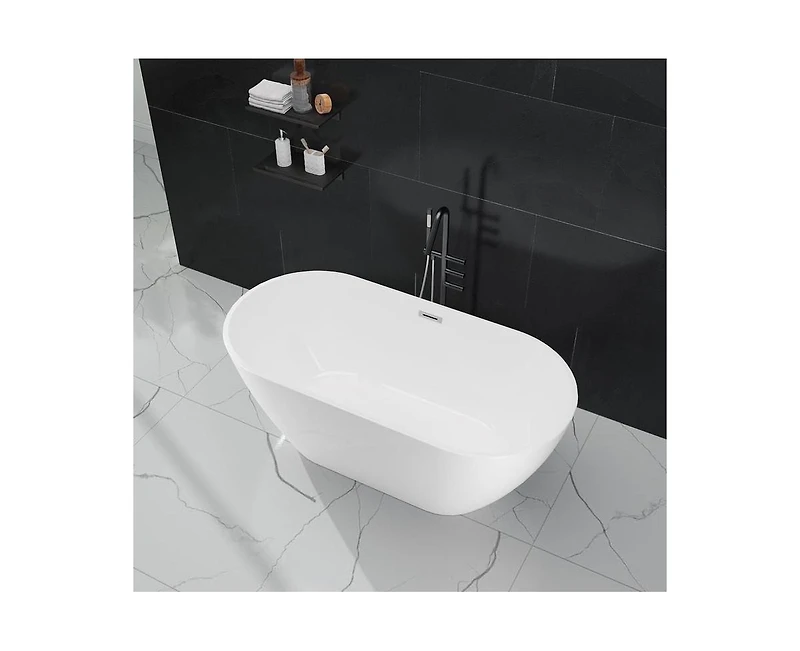 gaomon Luxurious 67-Inch Deep Soaking Acrylic Freestanding Bathtub with Sloped Lumbar Support, Glossy White Finish, Chrome Drain, cUPC Certified, Stai