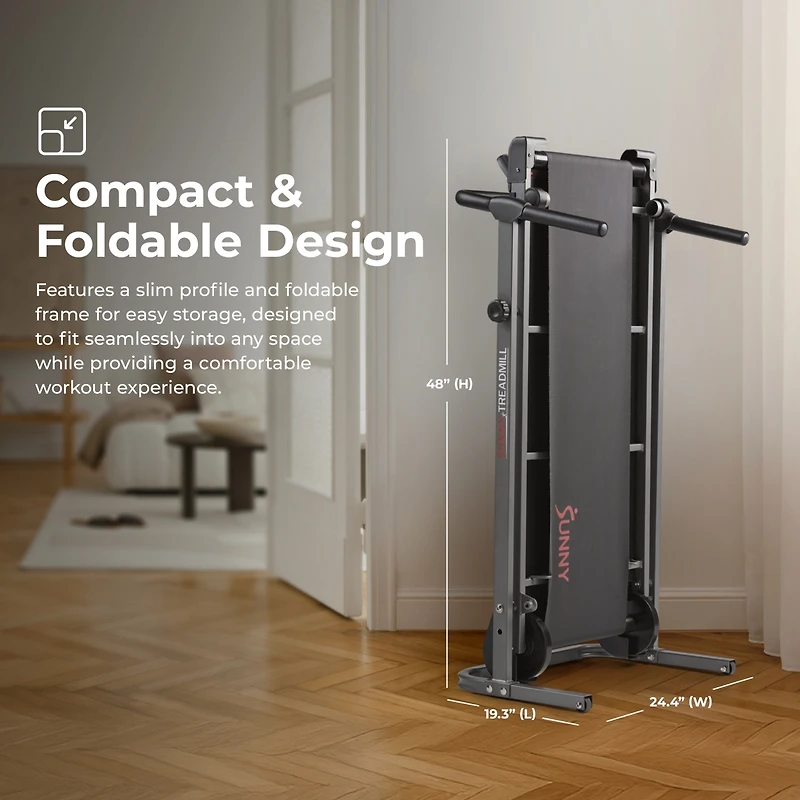Sunny Health & Fitness Smart Manual Walking Treadmill, 300 Lb Weight Capacity, Non-Electric, Compact & Foldable, Digital Monitor, Bluetooth Connection