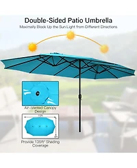 Costway 10 Pieces Patio Wicker Dining Set with Double-Sided Umbrella 8 Armchairs