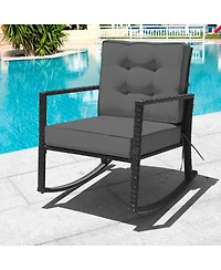 Sugift Patio Rattan Rocker Outdoor Glider Rocking Chair Cushion Lawn
