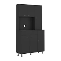 Helis 90 Kitchen Pantry Cabinet, Two Open Shelves, One Drawer, Multiple Cabinets, White