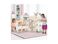 Hongge Wooden Corner Dollhouse Playset with 41 Pieces Accessories for Kids 3+ Years Old