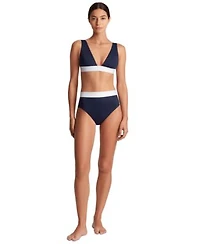 Lauren Ralph Lauren Womens Banded Modern V Neck Bikini Top High Waisted Bikini Bottoms