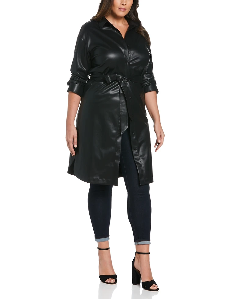 Ella Rafaella Plus Size Faux Leather Long Sleeve Shirtdress