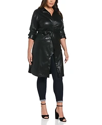 Ella Rafaella Plus Size Faux Leather Long Sleeve Shirtdress