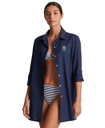Lauren Ralph Lauren Women's Logo Embroidered Shirt Swim Cover-Up