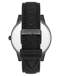 Steve Madden Men's Sleek Black Faux Leather and Dark Gray Alloy Metal Watch, 48.5mm