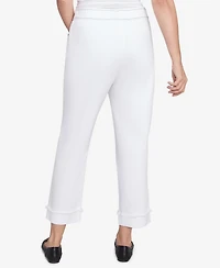 Alfred Dunner Women's Wild at Heart Floral Embroidered Denim Cuffed Ankle Pants