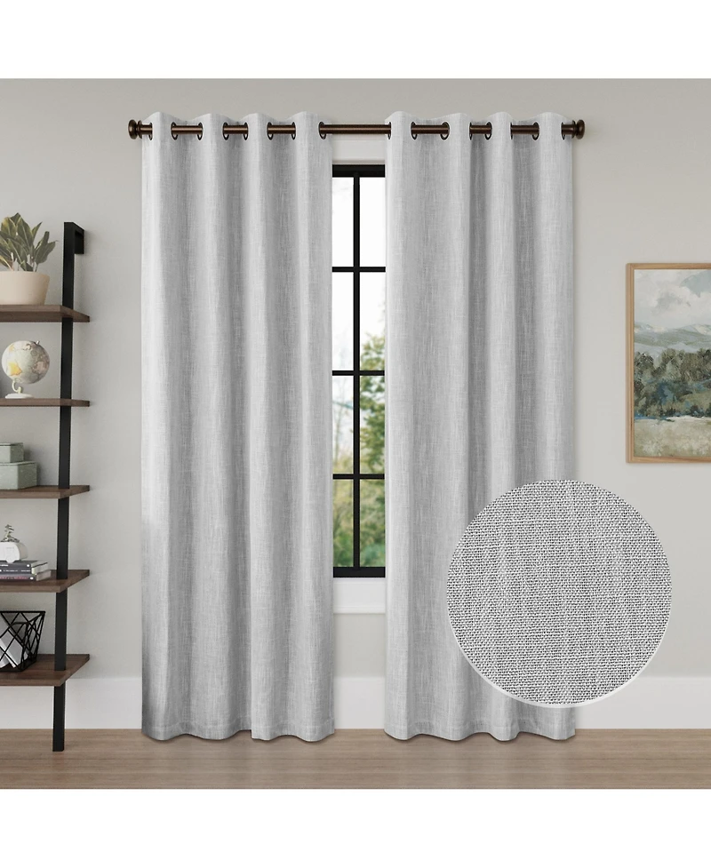 Linen Texture Blackout Grommet Curtains Pair(2 Panels