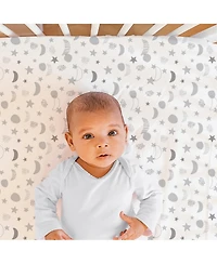 The Peanutshell Celestial Stars and Elephant Fitted Crib Sheets, Unisex 8-Pack Set, Grey, Green
