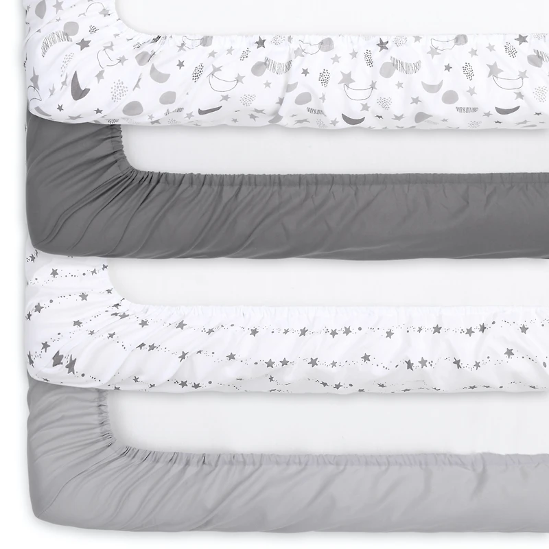 The Peanutshell Celestial Stars and Elephant Fitted Crib Sheets, Unisex 8-Pack Set, Grey, Green