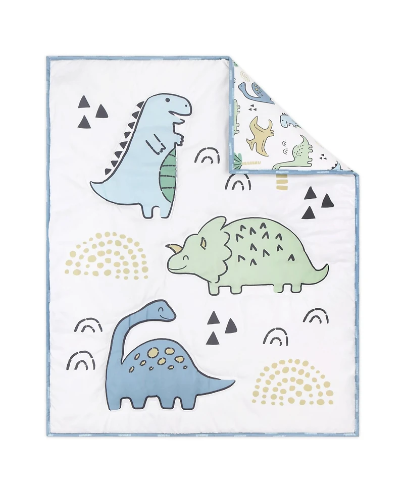 The Peanutshell Blue Dino 5 Piece Crib Bedding Set for Baby Boys, Nursery Set with Blanket
