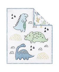The Peanutshell Blue Dino 5 Piece Crib Bedding Set for Baby Boys, Nursery Set with Blanket
