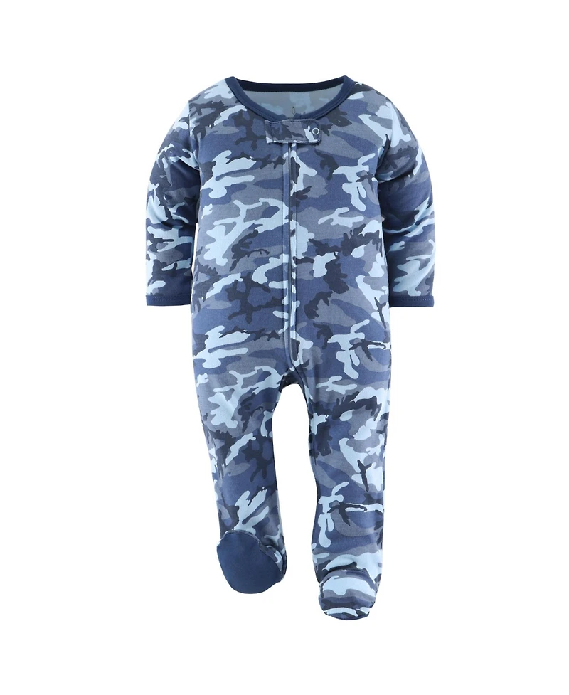 The Peanutshell Baby Boys Blue Camo Footed Sleepers for Boys, 3-Pack