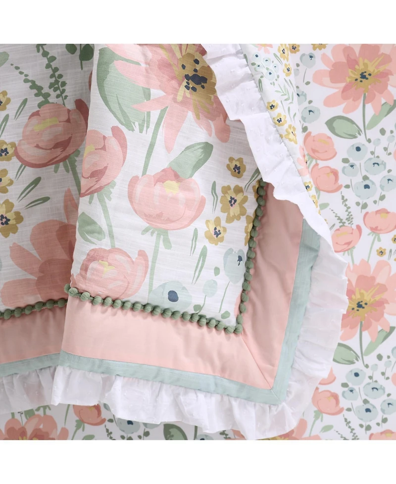 The Peanutshell Wildflower Cotton Crib Bedding Set for Baby Girls, 4 Pieces
