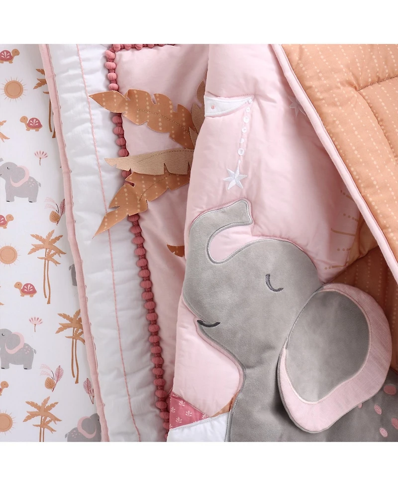 The Peanutshell Safari Oasis, Cotton Crib Bedding Set for Baby Girls, 4 Pieces