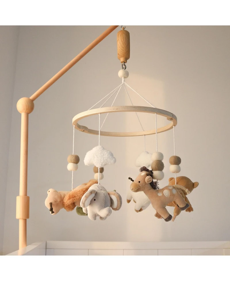 The Peanutshell Safari Serenity Baby Musical Wooden Crib Mobile