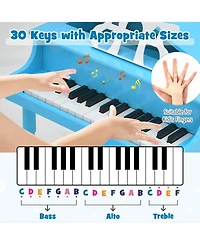 Hongge 30-Key Wood Toy Kids Grand Piano with Bench and Music Rack