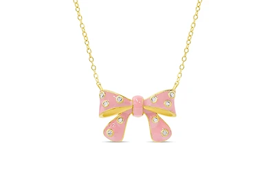 Lily Nily Girls Cz Pink Bow Necklace