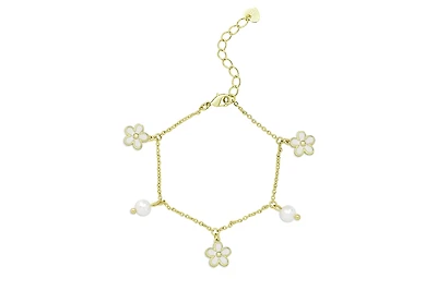 Lily Nily Girls White Flower and Freshwater Pearl Charm Bracelet