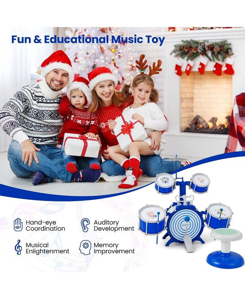 Hongge Kids Drum Set Educational Percussion Musical Instrument Toy with Bass Drum