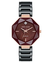 Anne Klein Women's Quartz Burgundy and Black Octagonal Ceramic Watch, 32mm