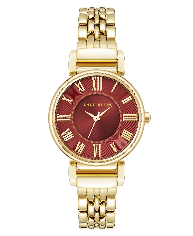 Anne Klein Women's Quartz Red Roman Numeral Dial Gold-Tone Alloy Watch, 30mm
