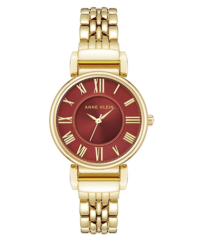 Anne Klein Women's Quartz Red Roman Numeral Dial Gold-Tone Alloy Watch, 30mm