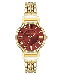 Anne Klein Women's Quartz Red Roman Numeral Dial Gold-Tone Alloy Watch, 30mm
