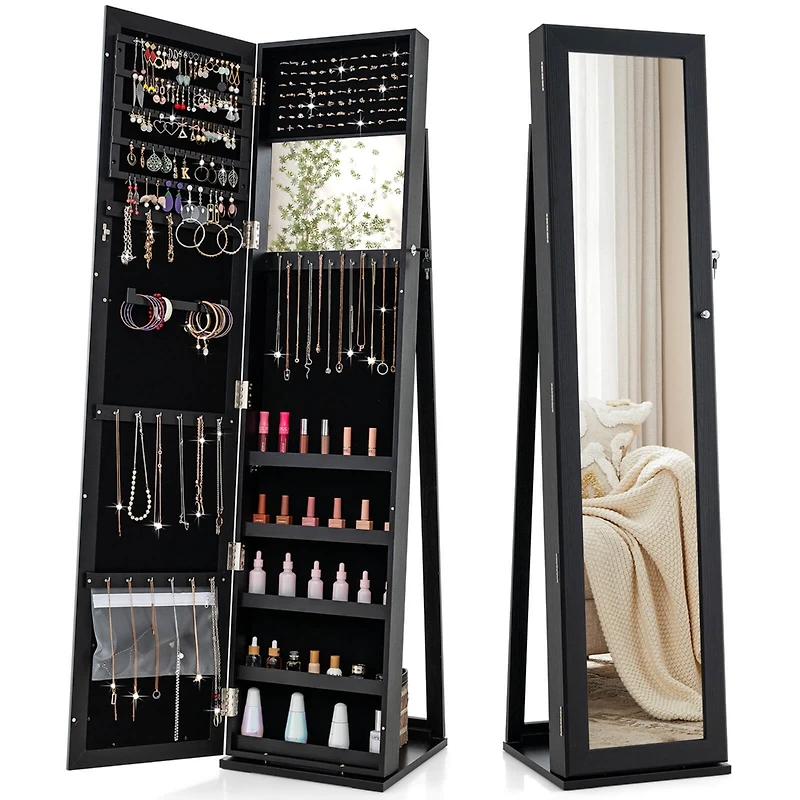 Costway Mirrored Jewelry Cabinet Armoire Lockable Standing Storage Organizer with Shelf