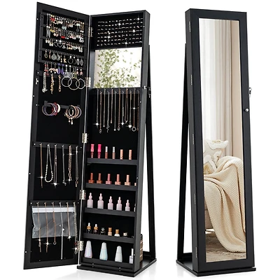 Costway Mirrored Jewelry Cabinet Armoire Lockable Standing Storage Organizer with Shelf