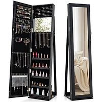 Costway Mirrored Jewelry Cabinet Armoire Lockable Standing Storage Organizer with Shelf