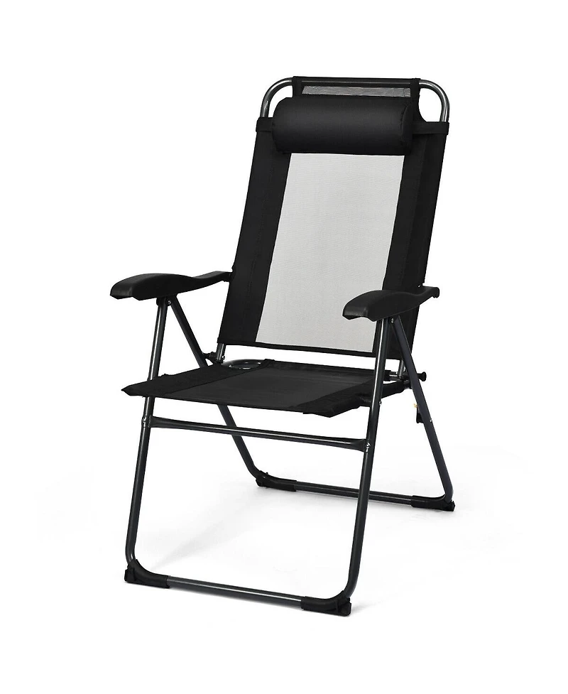 Sugift 4 Pieces Patio Garden Adjustable Reclining Folding Chairs with Headrests