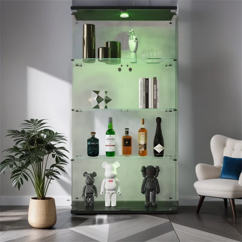 Streamdale Lighted Glass Display Cabinet with Shelves, Black
