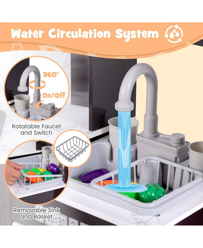 Hongge Wooden Kids Play Kitchen Playset with Realistic Lights and Sounds