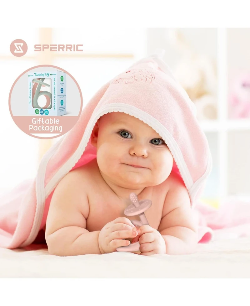 Sperric Baby Girls Teething Toys, 100% Food-Grade Silicone Teethers 0-6 Months Teether Toys 0-6 Months Bpa Free Chew Toys for Sucking Needs Teething T