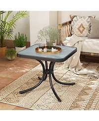 Gymax Outdoor Side Table Square Patio Table w/ Tempered Glass Top Small Coffee Table